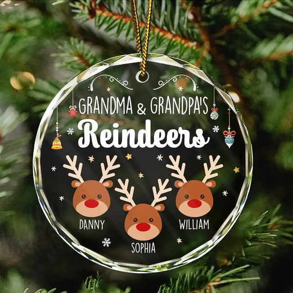 Grandkids Grandma Grandpa Mom Dad Reindeer - Personalized Circle Glass Ornament