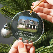 Custom Photo First Christmas At New Home Couple Family - Personalized Circle Glass Ornament