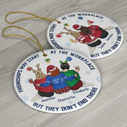 Happy,Gifts For Colleagues,Gift For Bestie,Christmas - Friendships May Start At The Workplace Christmas Colleagues Backside - Personalized Circle Ceramic Ornament