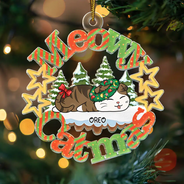 Cat Lovers - Meowy Catmas Lying Cat - Personalized Cutout Acrylic Ornament