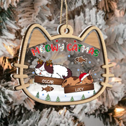 Cat Lovers - Lying Cat Meowy Catmas - Personalized 2-Layered Mix Ornament