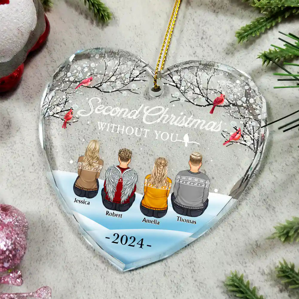 Christmas,Family,Parents,Gift For Grandparents,Gift For Kids,Gift For Daughter,Gift For Son,Continue Shopping,Sad,Memorial - Family Memorial First Christmas Without You - Personalized Heart Shaped Glass Ornament