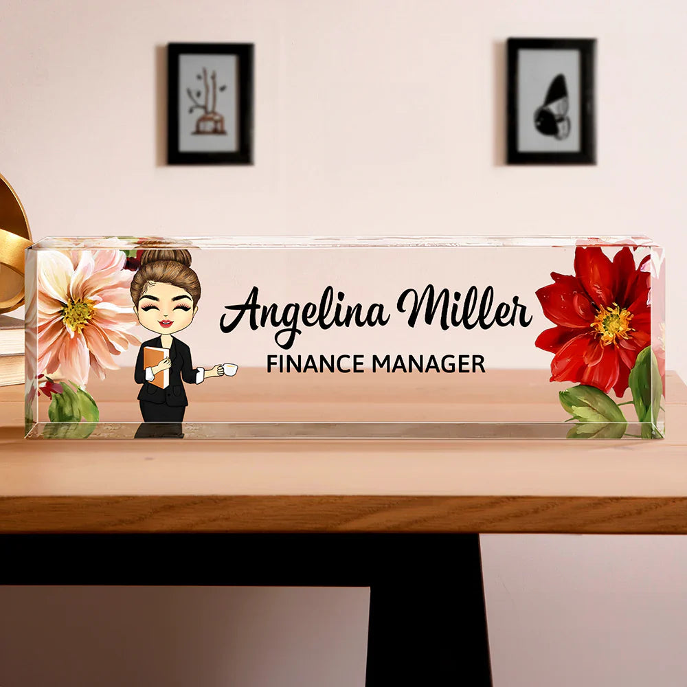 Gift For Bestie, Gift For Sisters, Gifts For Colleagues - Woman Man Office Floral  - Personalized Desk Name Plate