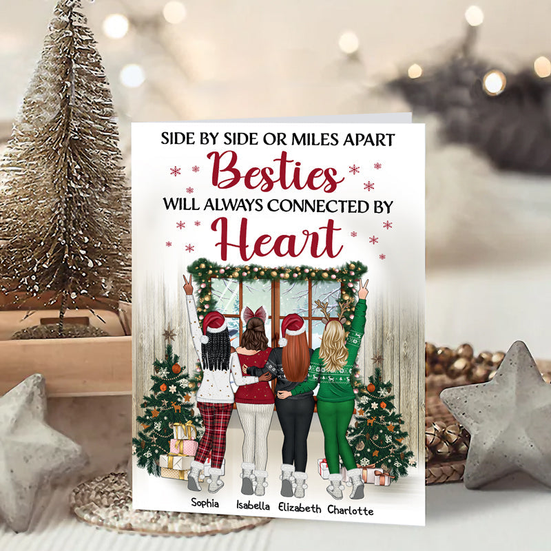 Best Friends Side By Side Or Miles Apart - Christmas Gift For BFF, Sisters - Personalized Custom Folded Greeting Card