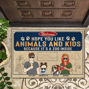 Welcome Hope You Like Animals And Kids Couple Husband Wife - Home Decor, Funny, Anniversary Gift For Family, Dog Lovers, Cat Lovers - Personalized Custom Doormat