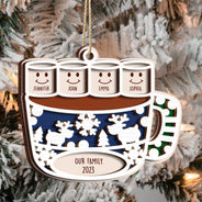Merry Christmas Hot Chocolate Marshmallows - Christmas Gift For Family, Pet Lovers - Personalized 2-Layered Wooden Ornament