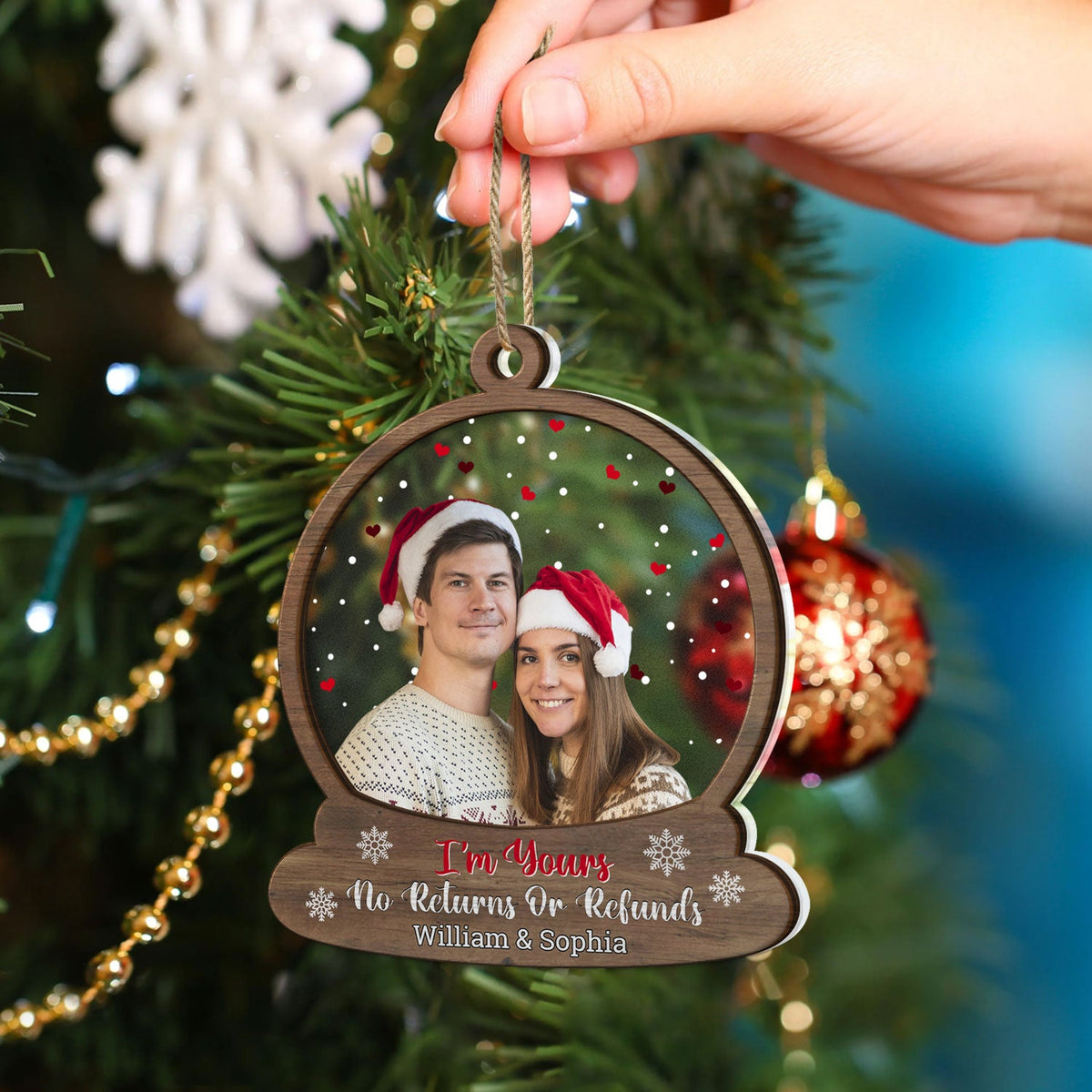 Custom Photo Snow Globe No Returns Or Refunds - Christmas Gift For Couples - Personalized 2-Layered Mix Ornament
