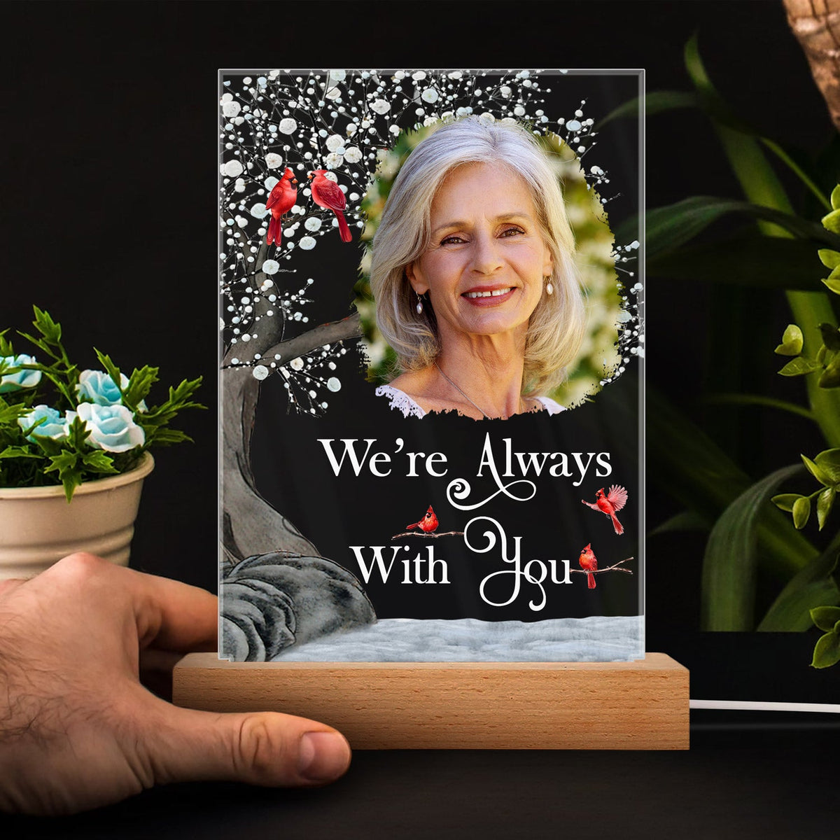 Custom Photo I'm Always With You - Memorial Gift For Family, Friends - Personalized 3D Led Light Wooden Base