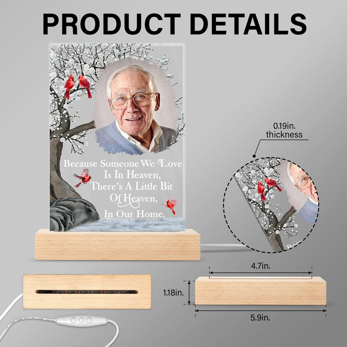Custom Photo I'm Always With You - Memorial Gift For Family, Friends - Personalized 3D Led Light Wooden Base