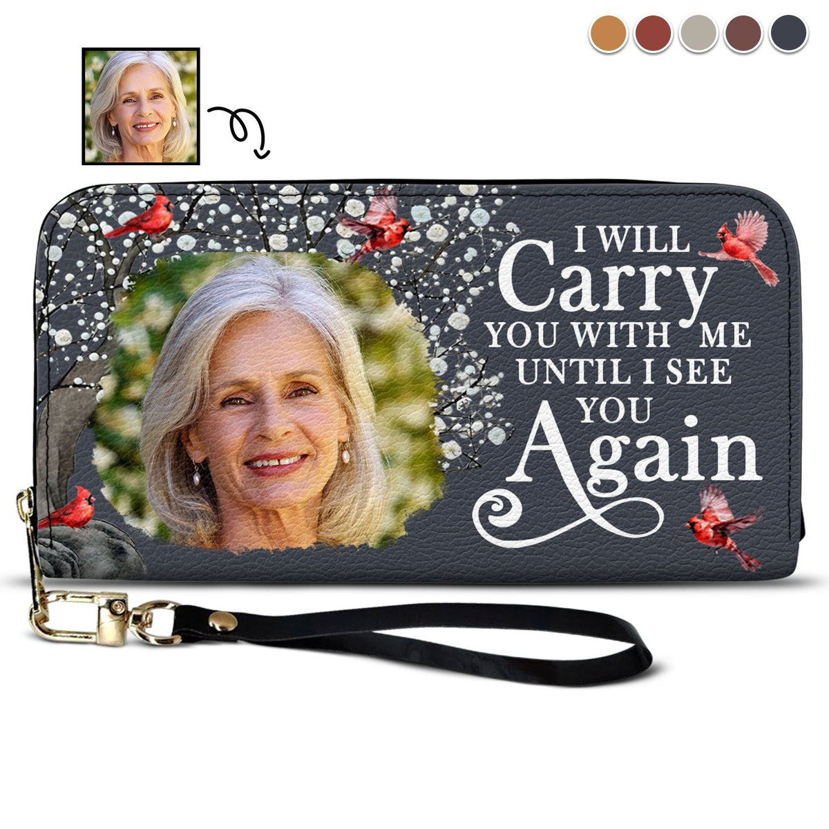 Custom Photo I'll Carry You - Memorial Gift For Mom, Dad, Family, Siblings, Friends - Personalized Leather Long Wallet