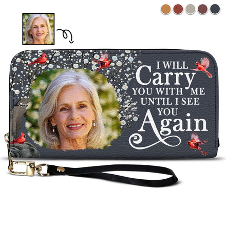 Custom Photo I'll Carry You - Memorial Gift For Mom, Dad, Family, Siblings, Friends - Personalized Leather Long Wallet