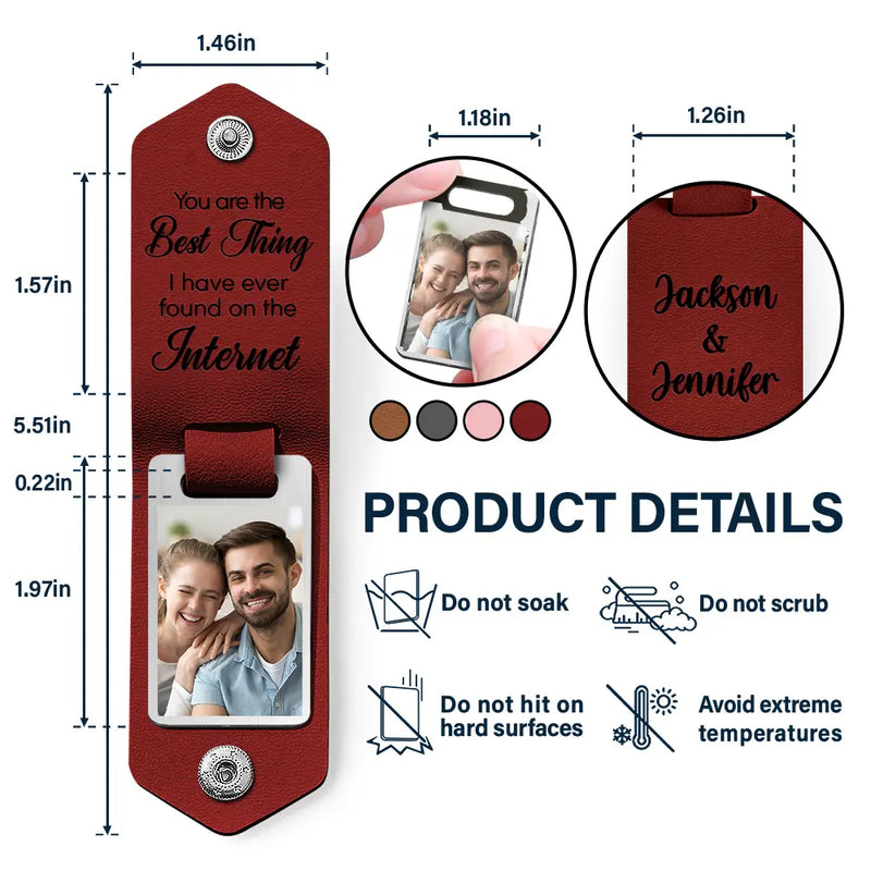 Custom Photo God Blessed The Broken Road - Loving, Anniversary Gift For Couple, Spouse, Husband, Wife - Personalized Leather Photo Keychain