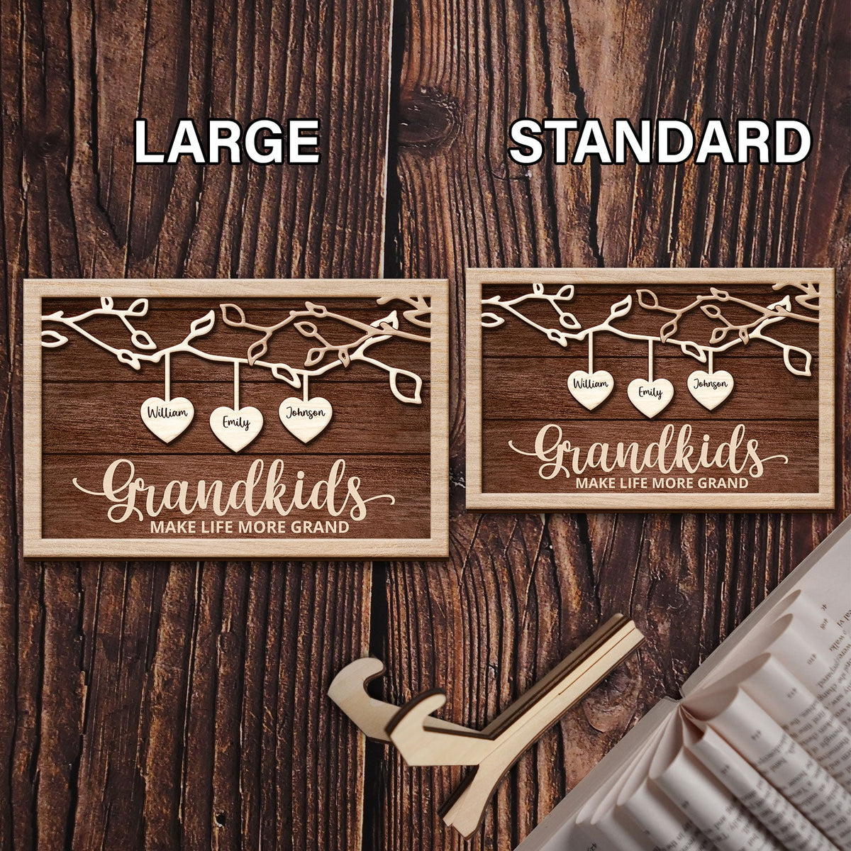 Grandkids Make Life More Grand - Gift For Grandma, Grandpa, Grandparents, Dad, Mom - Personalized 2-Layered Wooden Plaque With Stand