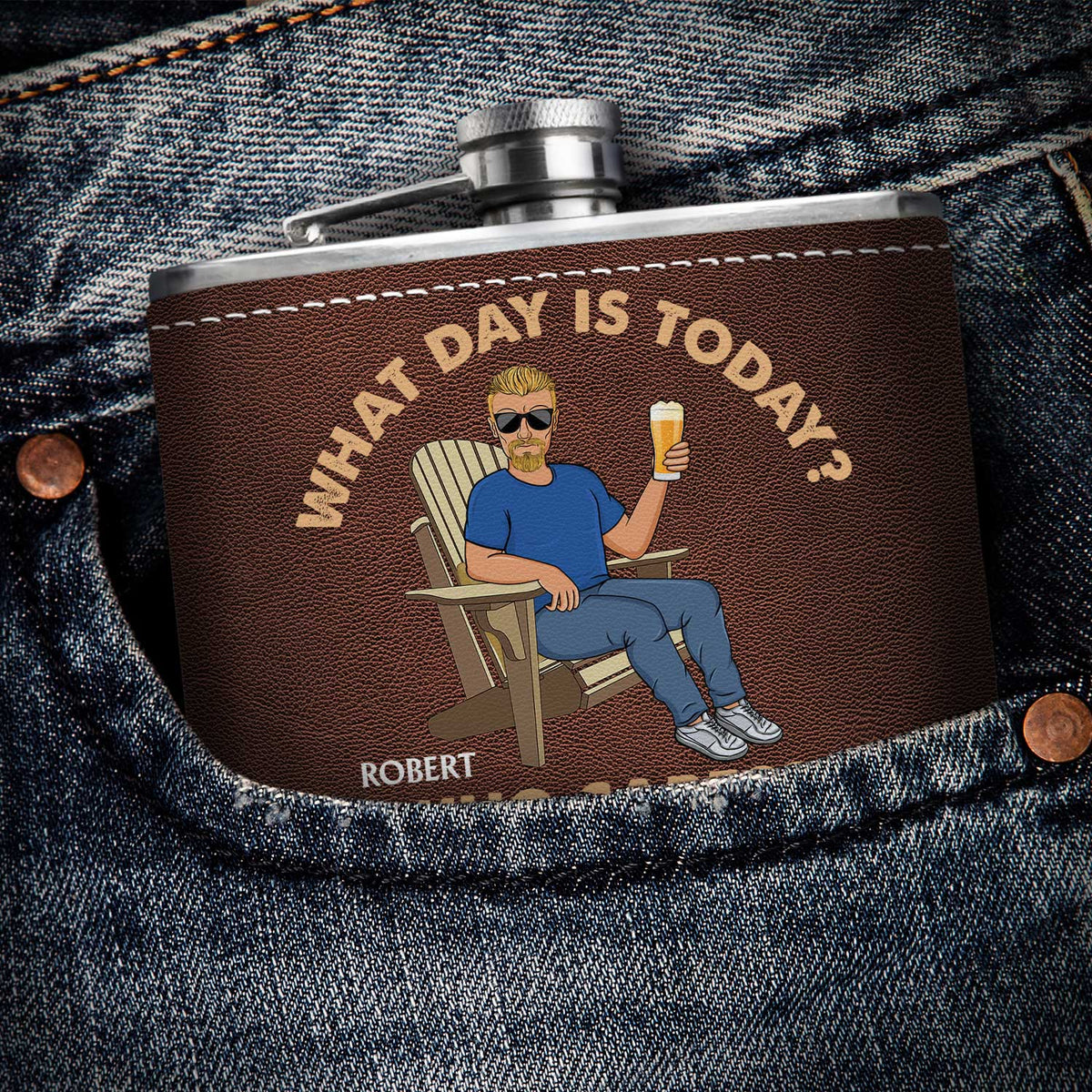 Retro What Day Is Today Who Cares - Gift For Dad, Grandpa, Retirement Gift - Personalized Hip Flask