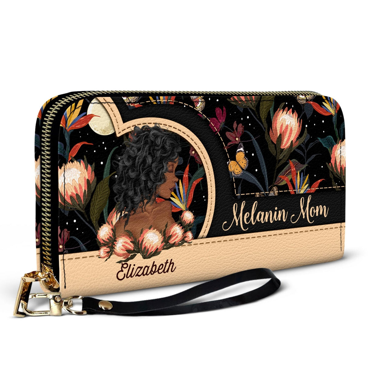 Black Mom - Gift For Mother, Mama, Mommy - Personalized Leather Long Wallet