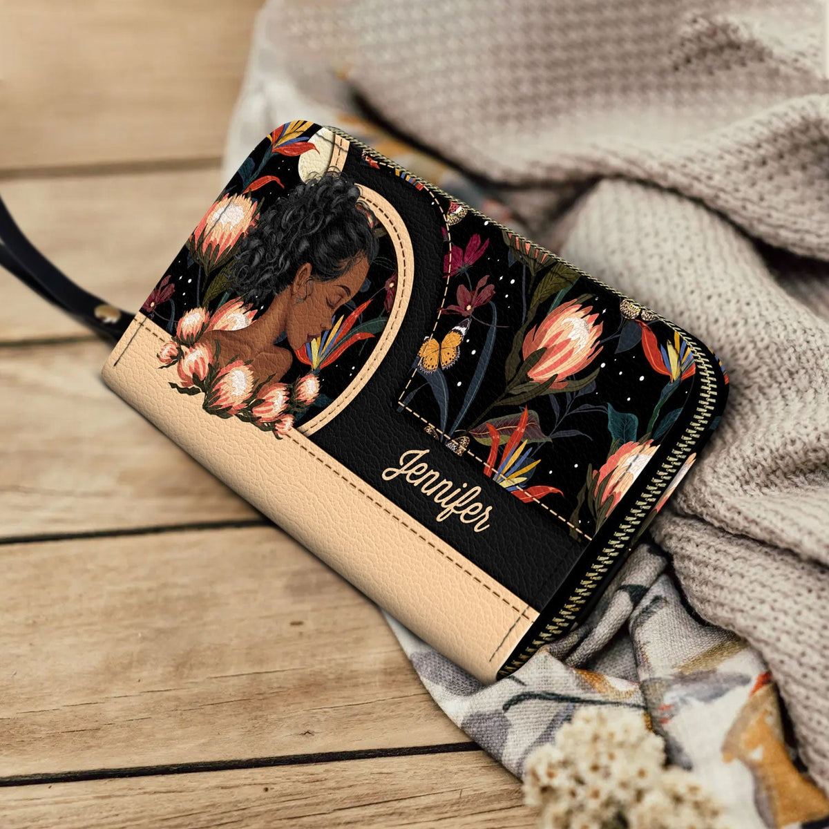 Black Mom - Gift For Mother, Mama, Mommy - Personalized Leather Long Wallet