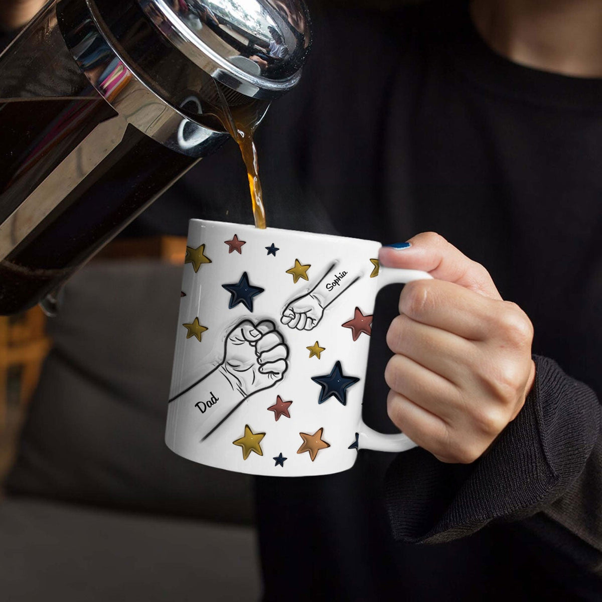 Fist Bump, A Bond That Can Never Be Broken - Gift For Dad, Grandpa, Mom, Grandma - 3D Inflated Effect Printed Mug, Personalized White Edge-to-Edge Mug