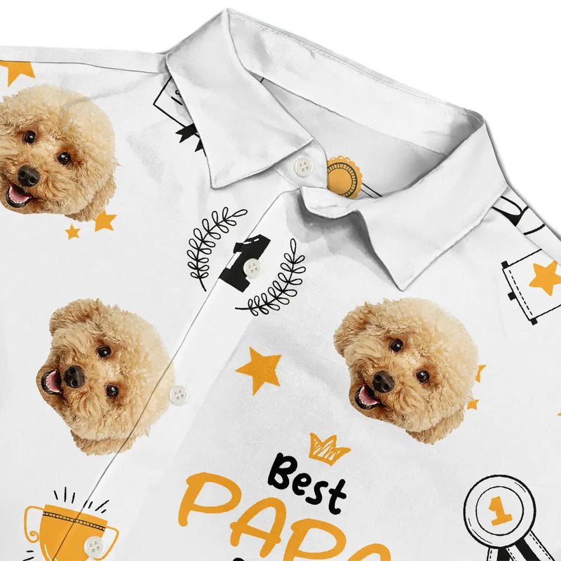 Custom Photo Best Dog Dad Ever Trophy Pet Daddy - Personalized Hawaiian Shirt