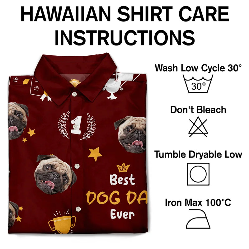 Custom Photo Best Dog Dad Ever Trophy Pet Daddy - Personalized Hawaiian Shirt