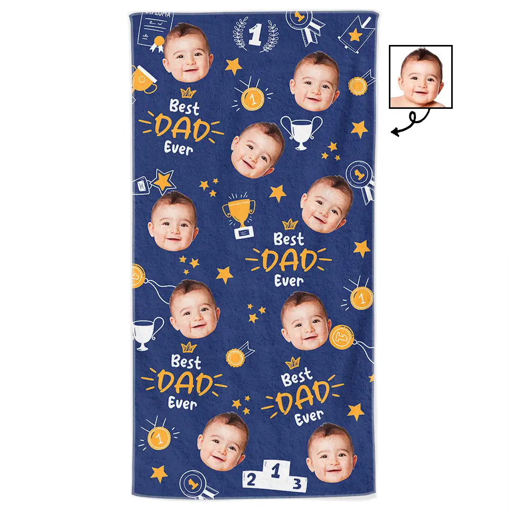 Custom Photo Best Papa Ever Trophy Dad - Personalized Beach Towel