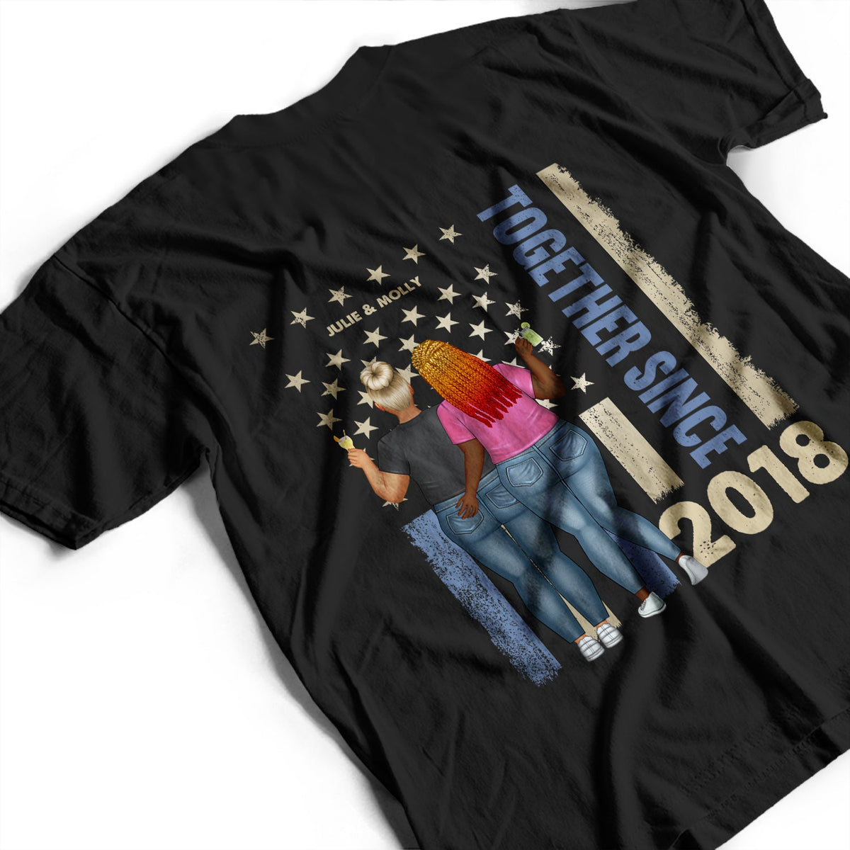 Stars And Stripes Couple Together Since - Loving, Birthday Anniversary Gift For Couples, Spouse, Husband, Wife - Personalized T Shirt