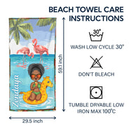 Beach Girl Pool Girl Flamingo Unicorn - Birthday, Anniversary, Travel, Vacation Gift For Woman - Personalized Beach Towel