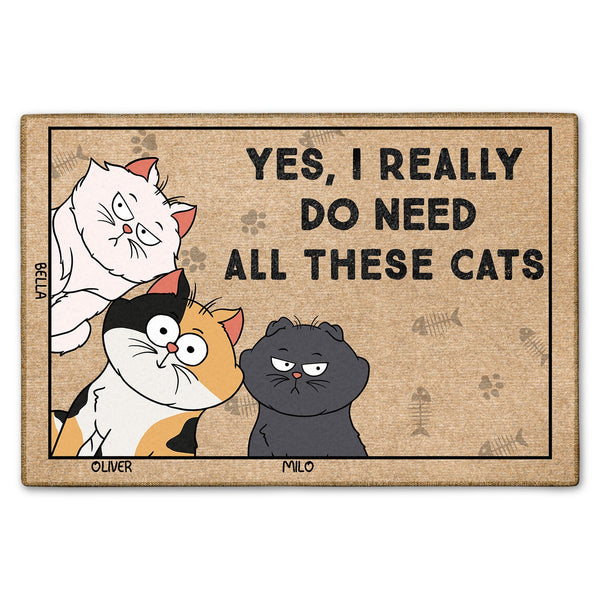 Yes I Really Do Need All These Cats Funny Cartoon Cat - Gift For Cat Lovers - Personalized Doormat