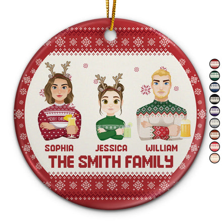 Flat Art - Christmas, Funny Gift For Family, Couple, Dad, Mom, Grandpa, Grandma - Personalized Circle Ceramic Ornament