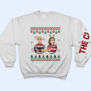 Flat Art - Christmas, Funny Gift For Family, Couple, Dad, Mom, Grandpa, Grandma - Personalized Sweatshirt With Sleeve Imprint