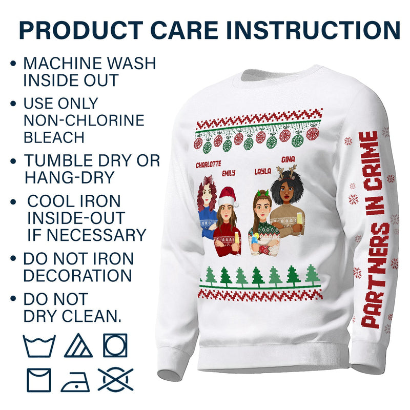Flat Art - Christmas, Funny Gift For Family, Couple, Dad, Mom, Grandpa, Grandma - Personalized Sweatshirt With Sleeve Imprint