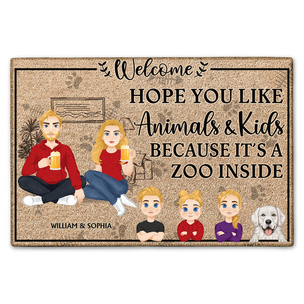 Flat Art Hope You Like Animals And Kids - Anniversary, Birthday, Home Decor Gift For Couple, Family - Personalized Doormat