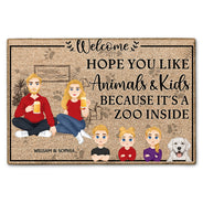 Flat Art Hope You Like Animals And Kids - Anniversary, Birthday, Home Decor Gift For Couple, Family - Personalized Doormat
