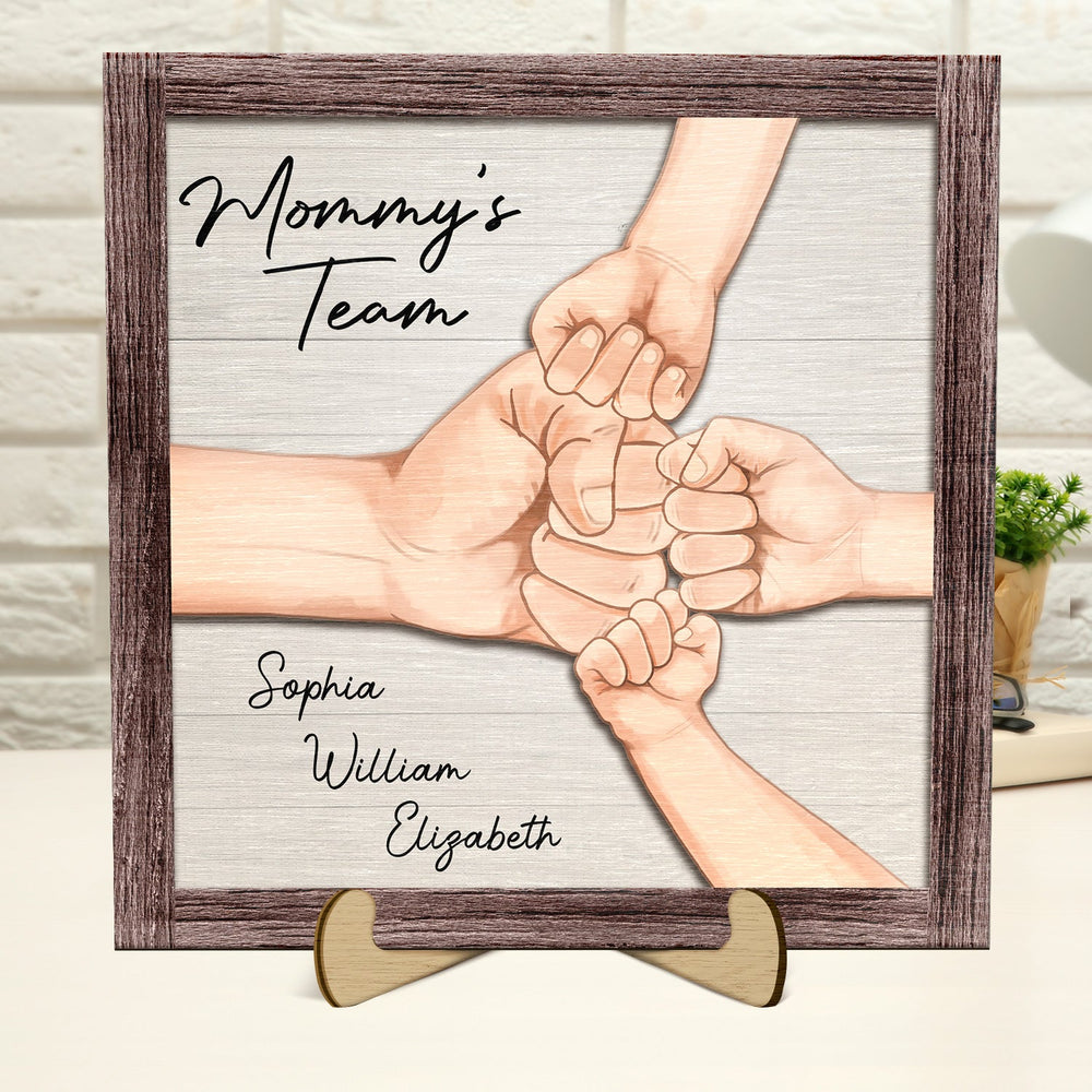 Punching Hand - Birthday, Loving Gift For Mom, Mum, Nana, Dad, Papa - Personalized 2-Layered Wooden Plaque With Stand
