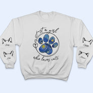 Just A Girl Who Loves Dogs Cats Night Sky - Birthday, Loving Gift For Dog Lover, Cat Mom, Pet Mum - Personalized Unisex Sweatshirt With Design On Sleeve