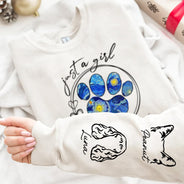 Just A Girl Who Loves Dogs Cats Night Sky - Birthday, Loving Gift For Dog Lover, Cat Mom, Pet Mum - Personalized Unisex Sweatshirt With Design On Sleeve