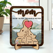 Elephant Mom You Are The Piece That Hold Us Together - Gift For Mothers - Personalized 2-Layered Wooden Plaque With Stand