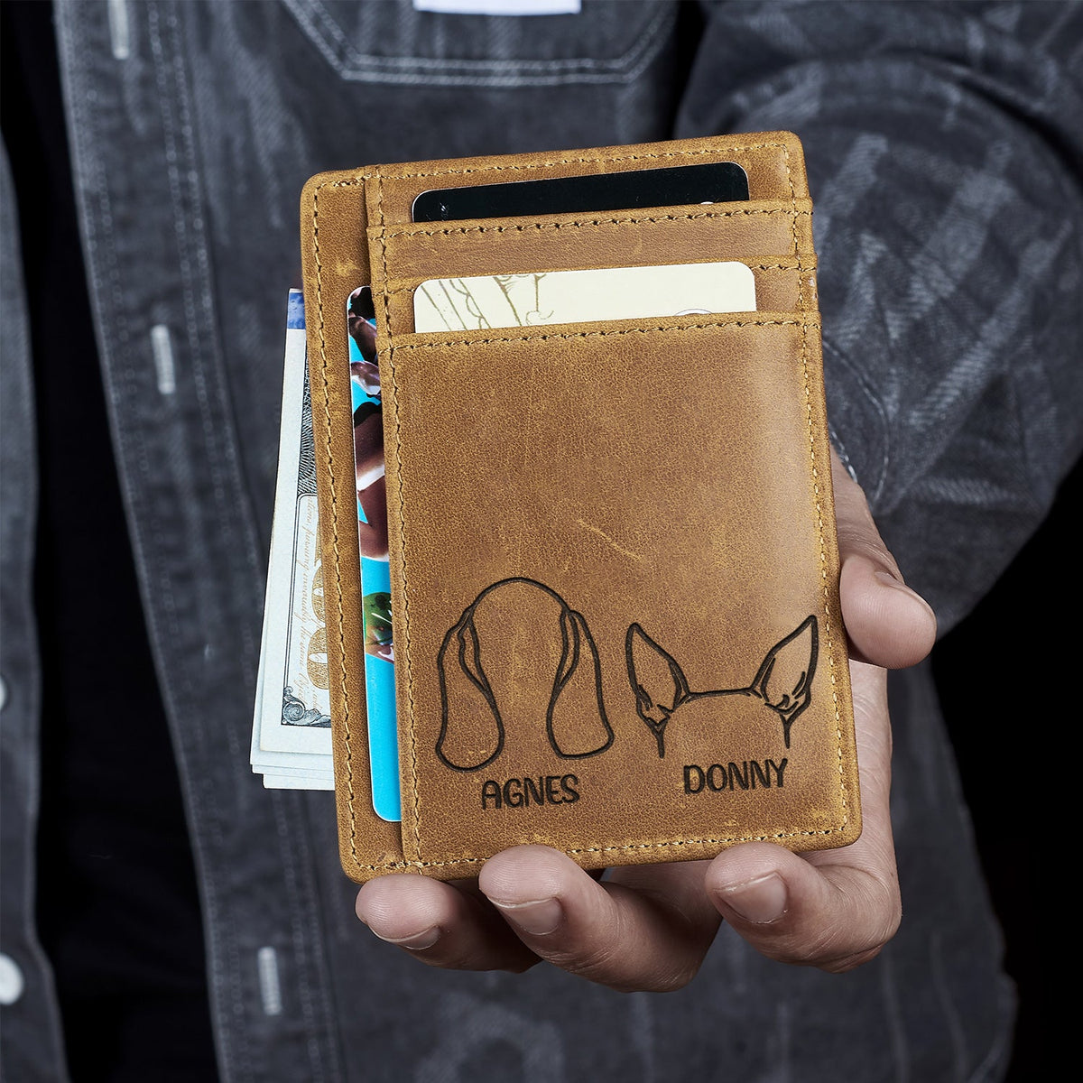 Dog Cat Sketch - Gift For Dog Lovers, Cat Lovers, Dog Mom, Dog Dad - Personalized Card Wallet