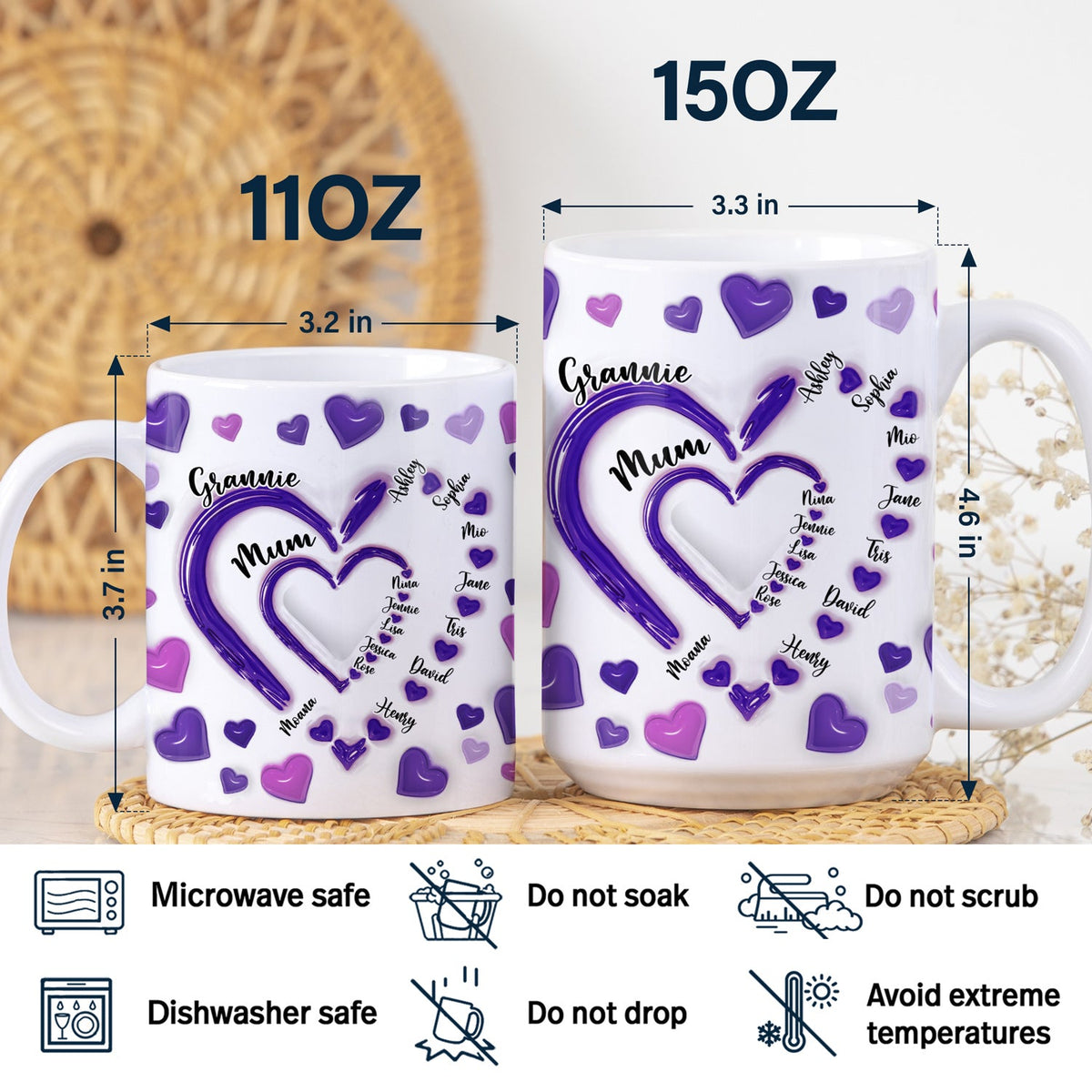 Mom's Grandma's Sweethearts - Gift For Mother, Grandmother - 3D Inflated Effect Printed Mug, Personalized White Edge-to-Edge Mug