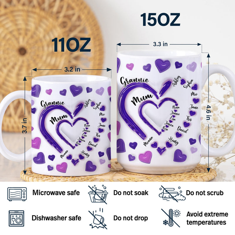 Mom's Grandma's Sweethearts - Gift For Mother, Grandmother - 3D Inflated Effect Printed Mug, Personalized White Edge-to-Edge Mug