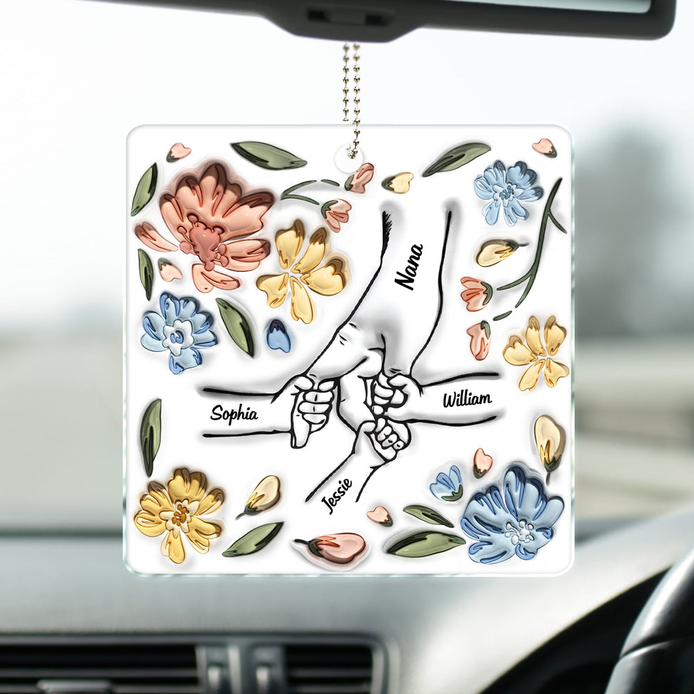 Hand In Hand, I Will Always Protect You - Gift For Mom, Grandma - Personalized 3D Inflated Effect Printed Acrylic Car Hanger