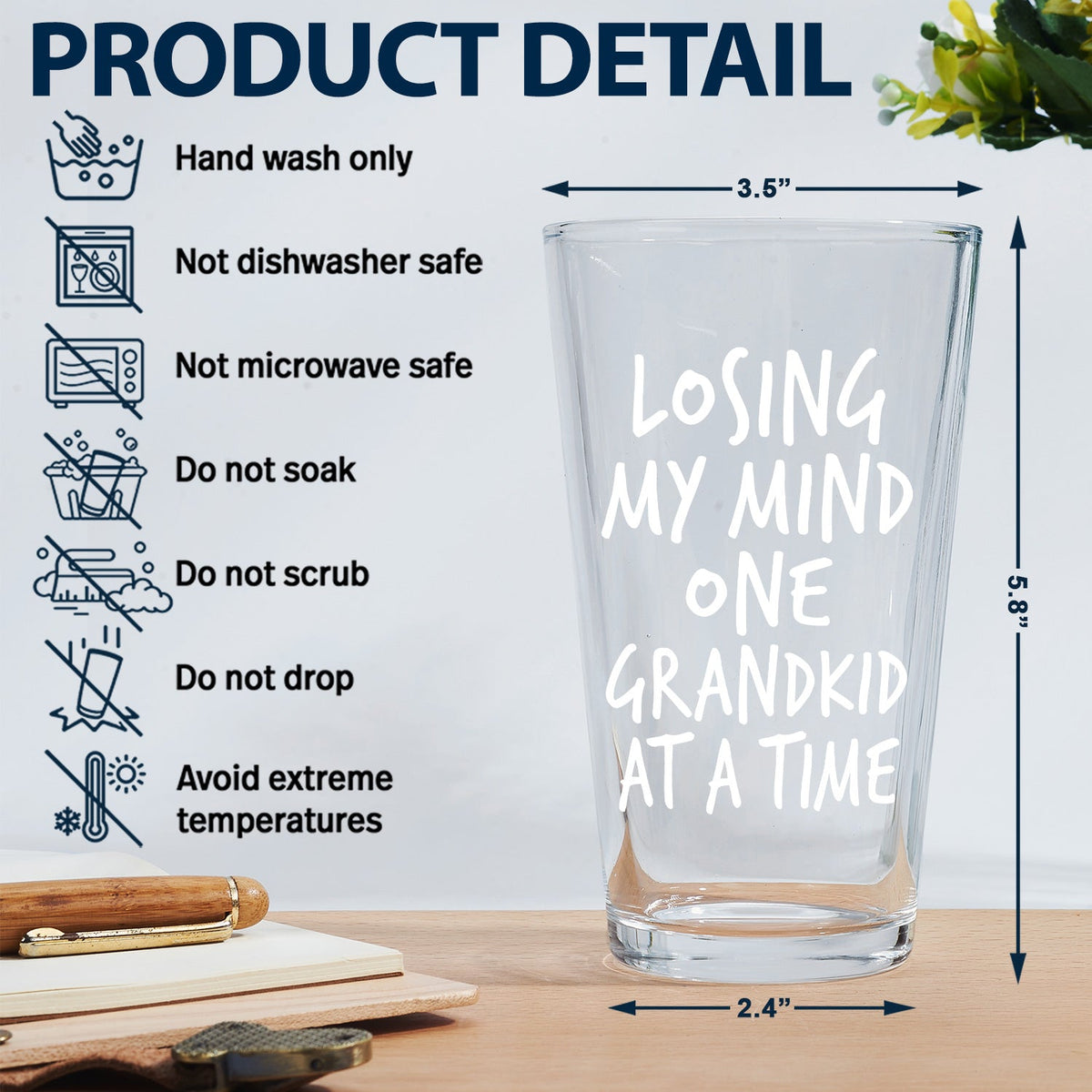 Custom Photo Losing My Mind One Kid At A Time - Personalized Beer Glass