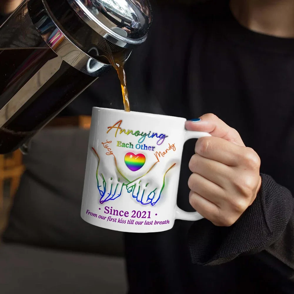Together Forever Love Is Love Pride Couple - 3D Inflated Effect Printed Mug, Personalized White Edge-to-Edge Mug