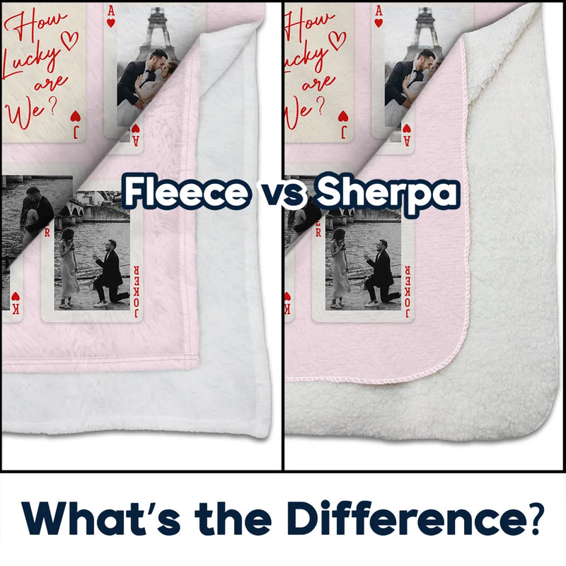 Gift For Couples,Old Couples,Gift For Husband,Gift For Wife,Gift For Boyfriend,Gift For Girlfriend,Love,Custom Photo - Custom Photo Playing Card Couple Lucky In Love - Personalized Fleece Blanket, Sherpa Blanket