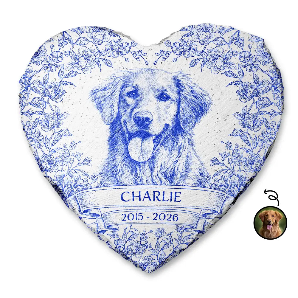 Pet Lovers,Pet Mom,Pet Dad,Dog Lovers,Dog Mom,Dog Dad,Cat Lovers,Cat Mom,Cat Dad,Custom Photo,Memorial,Sad - Custom Photo Pencil Sketch Forever Loved Dog Cat Portrait - Personalized Heart Memorial Garden Stone