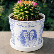 Custom Photo Pencil Sketch A True Friendship Is A Journey Without An End - Personalized Ceramic Plant Pot