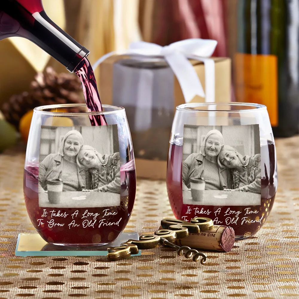 Gift For Bestie,Old Best friends,Gift For Sisters,Happy - Custom Photo Besties Funny Right In The Throat - Personalized Stemless Wine Glass