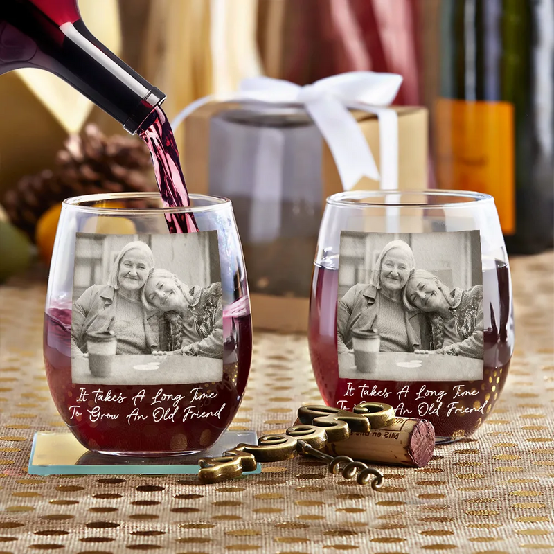 Gift For Bestie,Old Best friends,Gift For Sisters,Happy - Custom Photo Besties Funny Right In The Throat - Personalized Stemless Wine Glass
