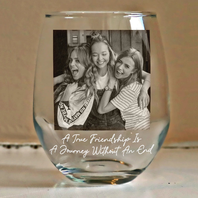 Gift For Bestie,Old Best friends,Gift For Sisters,Happy - Custom Photo Besties Funny Right In The Throat - Personalized Stemless Wine Glass
