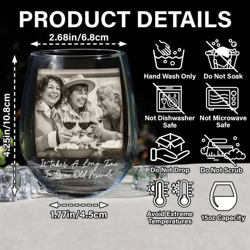 Gift For Bestie,Old Best friends,Gift For Sisters,Happy - Custom Photo Besties Funny Right In The Throat - Personalized Stemless Wine Glass