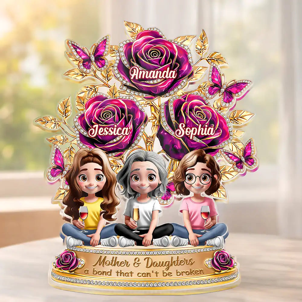 Gift For Mother,Gift For Grandma,Gift For Daughter,Mom - Daughters (Adult),Love - Mother & Daughter A Bond That Can't Be Broken Flower - Personalized Custom Shaped Acrylic Plaque